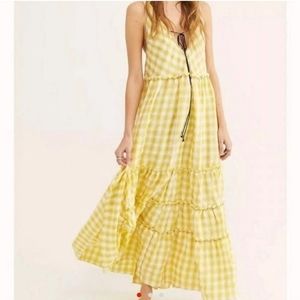 Sunshine combo free people maxi Dress yellow plaid size xl